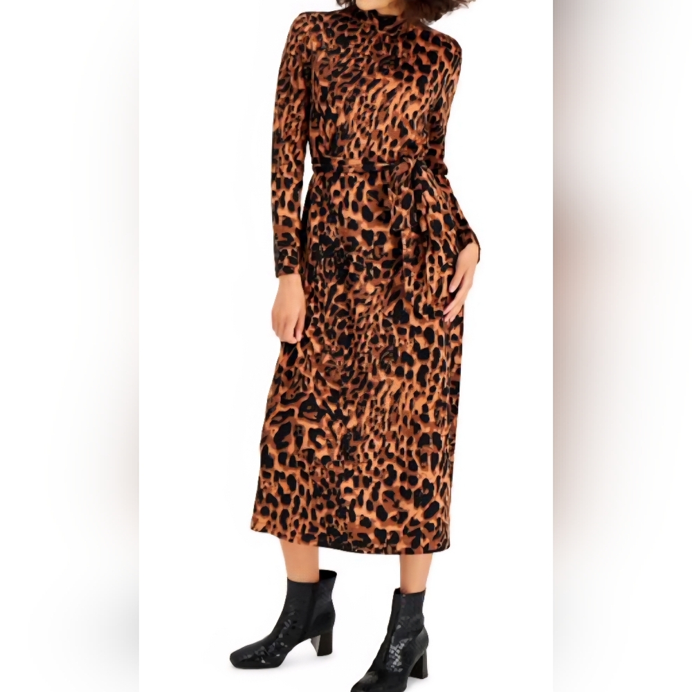 INC Stretch Midi Sheath Animal Print Pocketed Dress Size XL